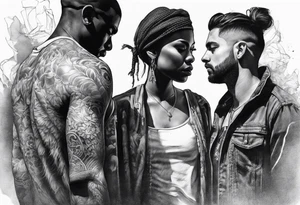 2 Black shadows of people standing over 2 wounded black shadows of people tattoo idea