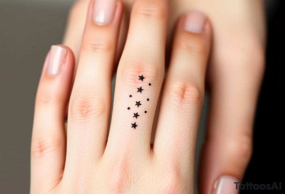 Can you design a few options for a meaningful minimal tattoo with dots, lines or stars that represents my kids? Three are living and two are deceased and I want something that represents that difference by having solid and hollow elements. Put on fingers tattoo idea