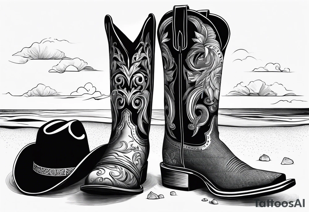 ADD the following three things: mens boots, womens flip flops and a cowboyhat. On the beach tattoo idea