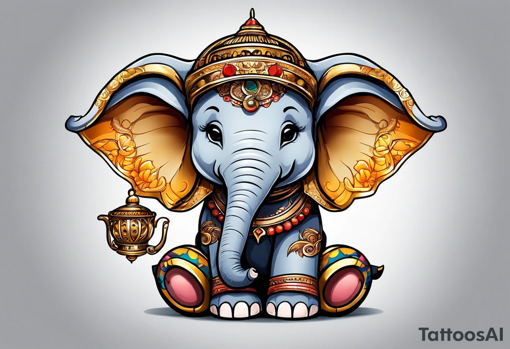 Baby Elephant with helmet tattoo idea