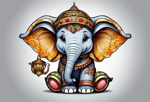 Baby Elephant with helmet tattoo idea