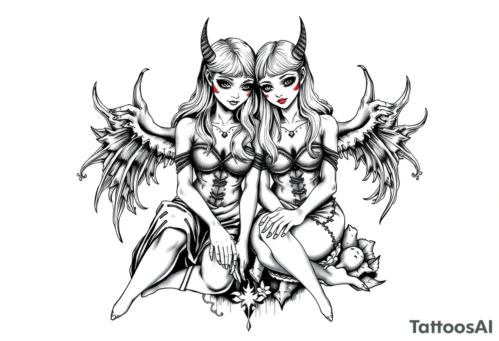 Two sisters sitting next tattoo idea