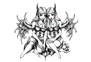 Two sisters sitting next tattoo idea