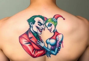 graphic 3d joker and Harley quin together design tattoo idea