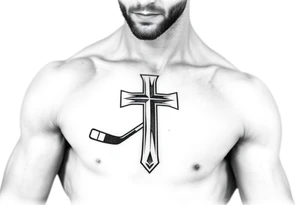 Realistic hockey stick made as a cross tattoo idea
