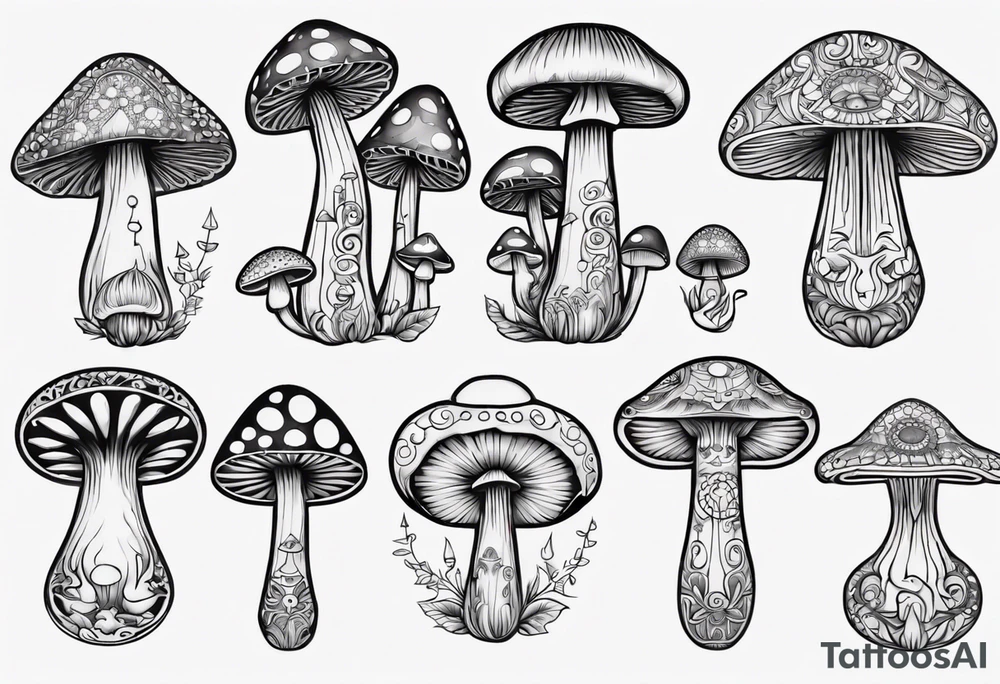 mushrooms, psychedelic, book, mandala tattoo idea