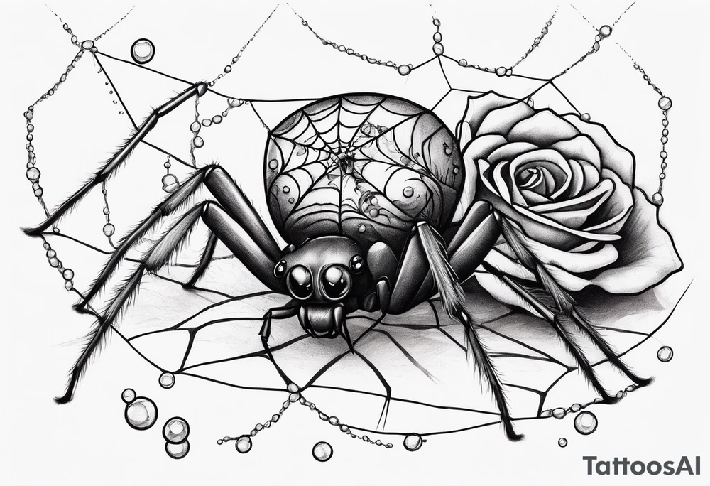 Skinny Spiders with long legs, rose with bubbles & tramp stars tattoo idea