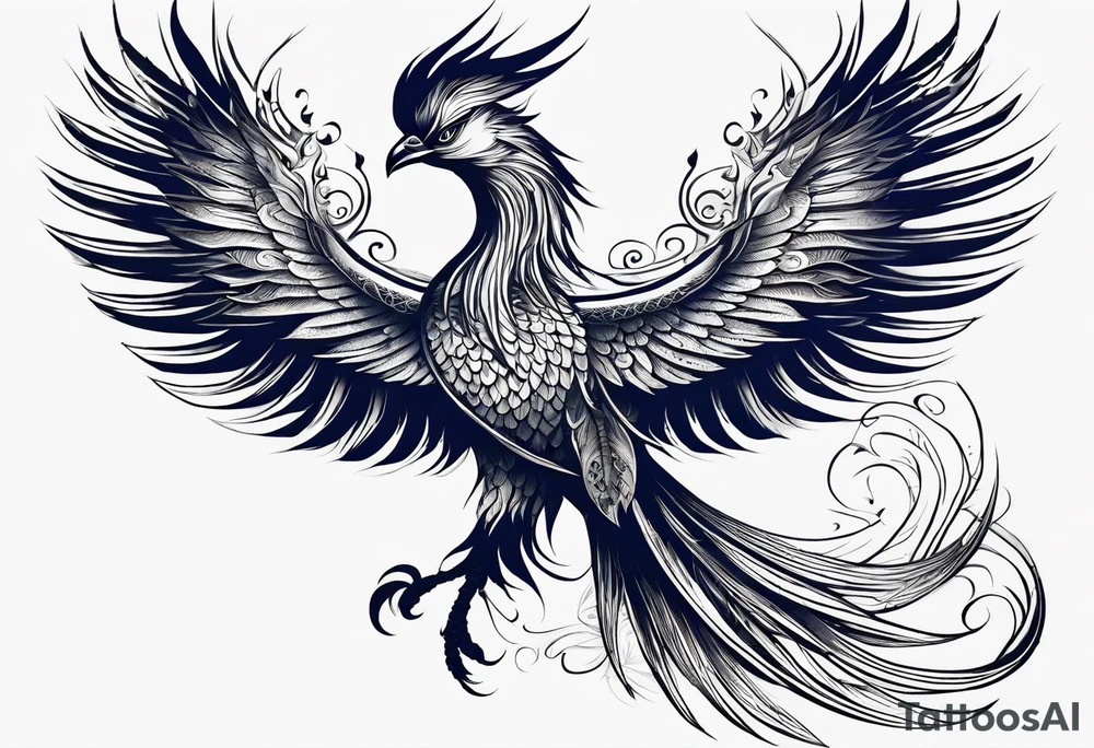 croquis d'un phoenix, lune bleu tattoo idea