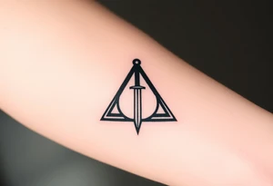 deathly hallows symbol from harry potter with a sword in the middle tattoo idea