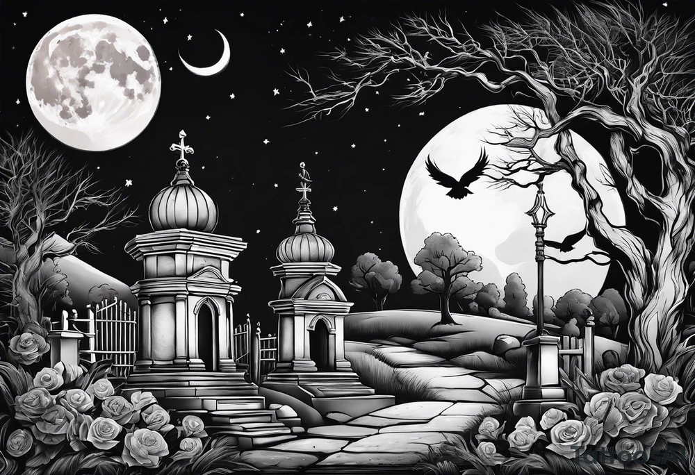 graveyard with moon tattoo idea