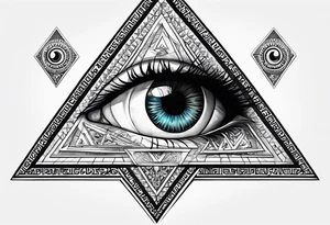 triangle tattoo with eye inside in arabic letters. Inside the iris create a broken clock. the pupil loophole. tattoo idea