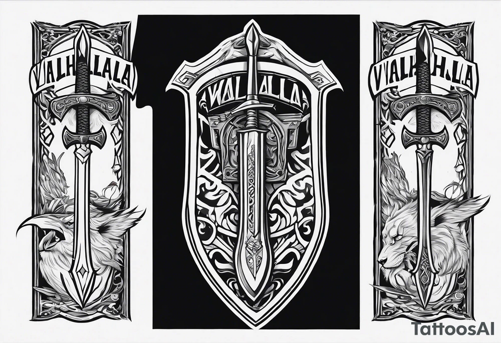 Valhalla Stairs sword shield axe armour tattoo idea