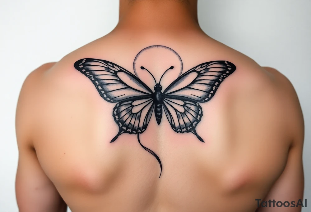 ethereal butterfly with flowing silk ribbons in moonlight tattoo idea