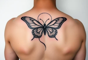 ethereal butterfly with flowing silk ribbons in moonlight tattoo idea