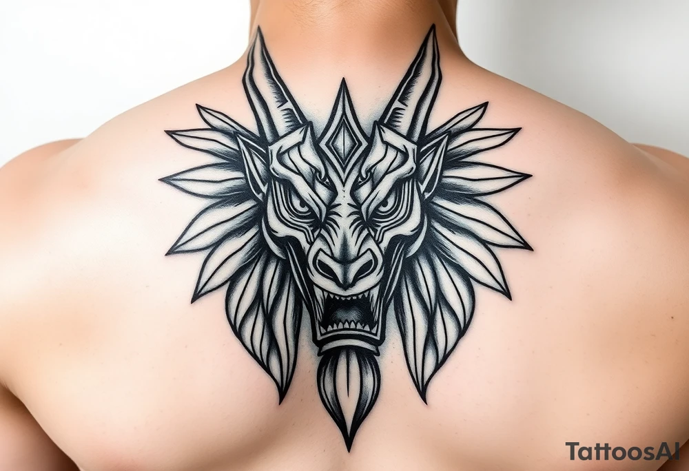 Angry muscle Egyptian Anubis god face tattoo idea