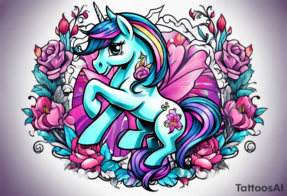 Full sleeve with my little pony, Jem and the hollograms tattoo idea