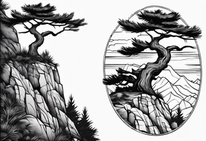 pine tree on the edge of a cliff tattoo idea