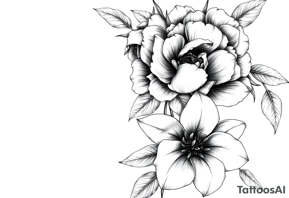 peonies and lilies with medusa tattoo idea