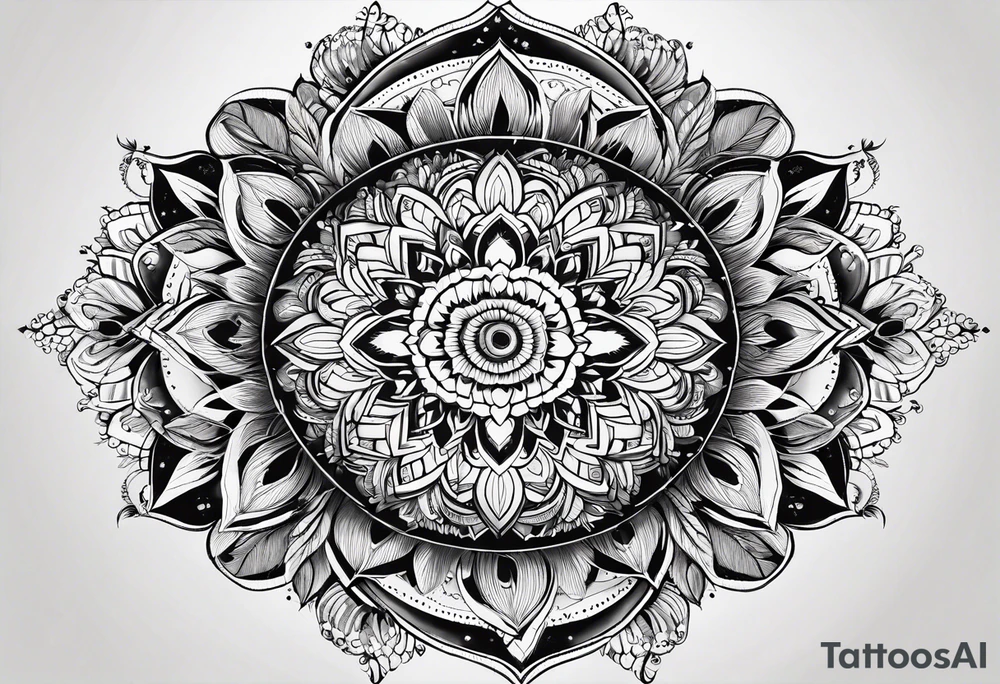 Feather mandala with tiny birds tattoo idea