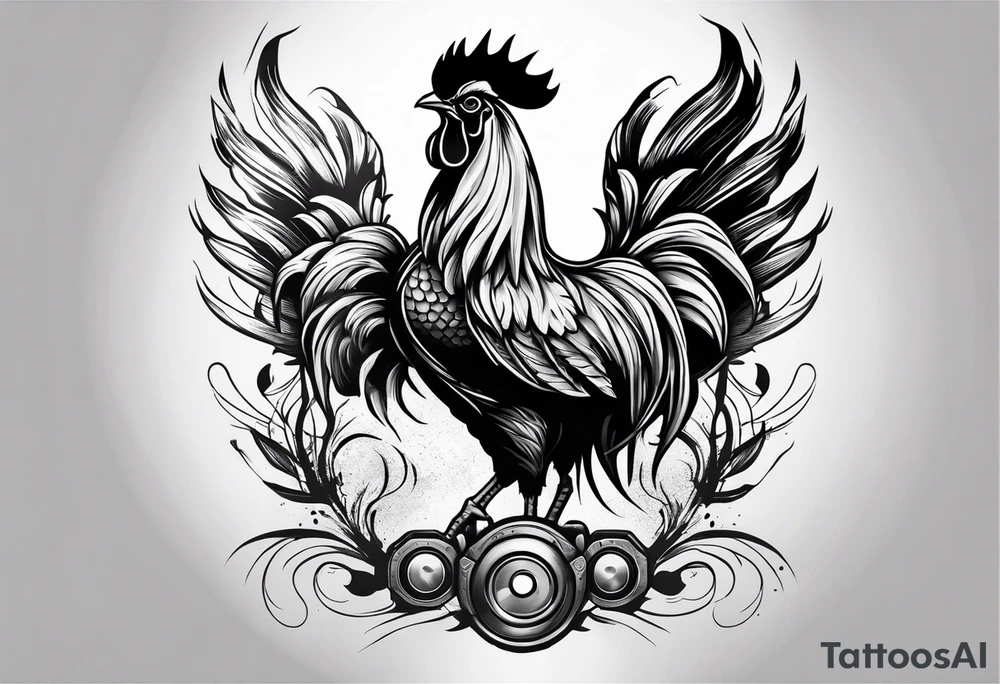 rooster holding a machine gun tattoo idea