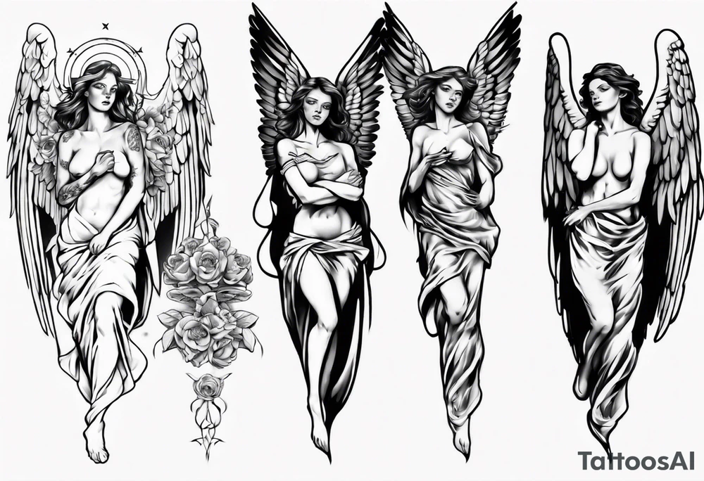 Angel face statue tattoo idea