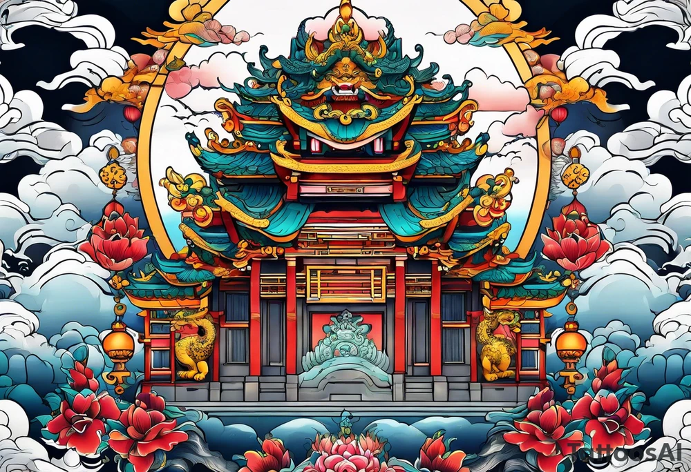 Temple with a foo dog tattoo idea