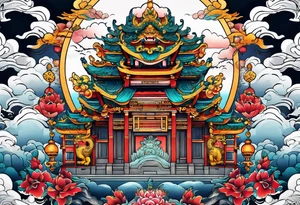 Temple with a foo dog tattoo idea