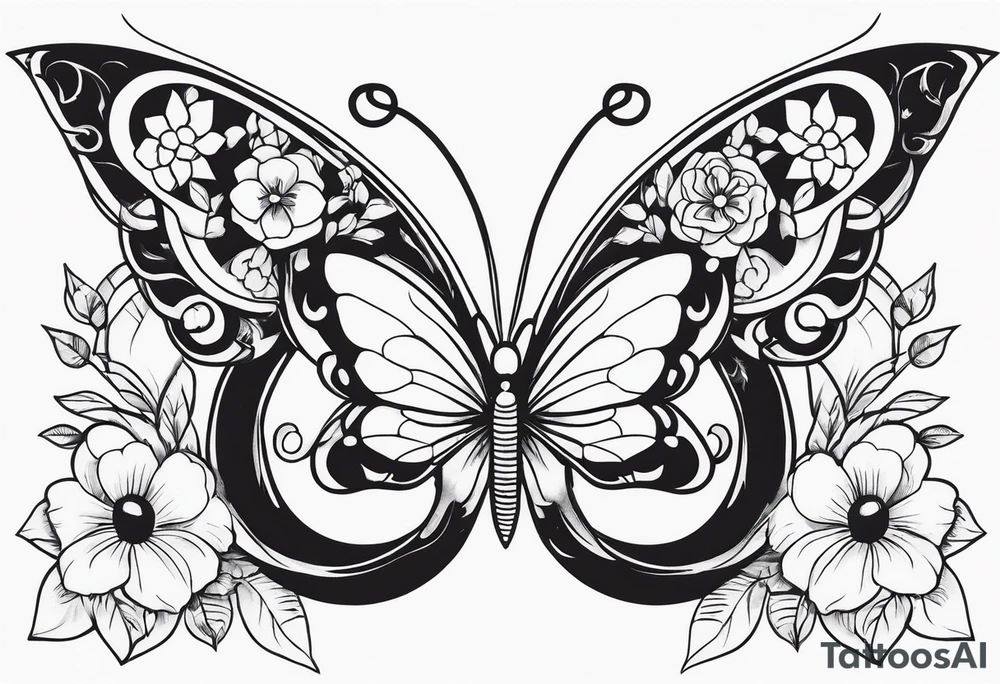 Butterflies with flowers & snake tattoo idea