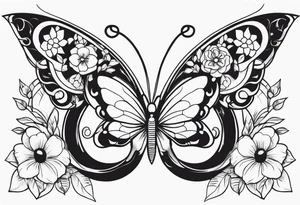 Butterflies with flowers & snake tattoo idea