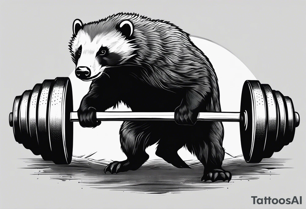 Muscular old honey badger lifting barbell. tattoo idea