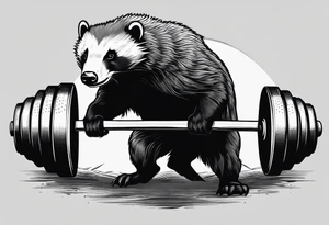 Muscular old honey badger lifting barbell. tattoo idea