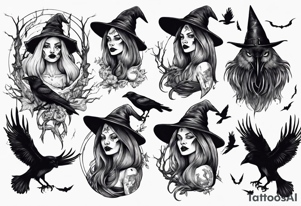 witch with crows tattoo idea