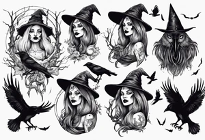 witch with crows tattoo idea