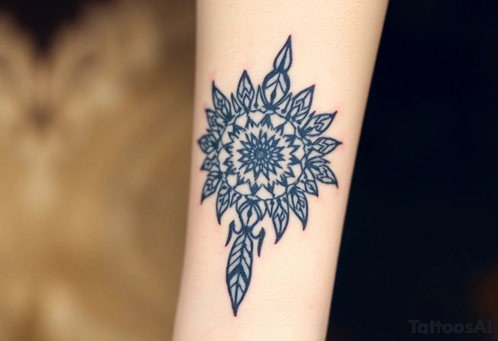 spiritual feather indian mandala shaman tattoo idea