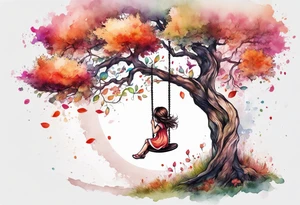 little girl swinging under a tree of life tattoo idea
