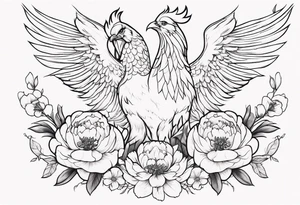 minimalist pheonix with peonies tattoo idea