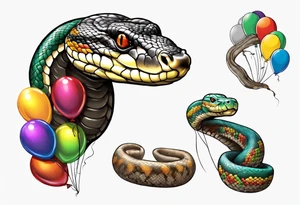 african python with colored ballons from movie up! aside and te-fiti stone on the other side tattoo idea