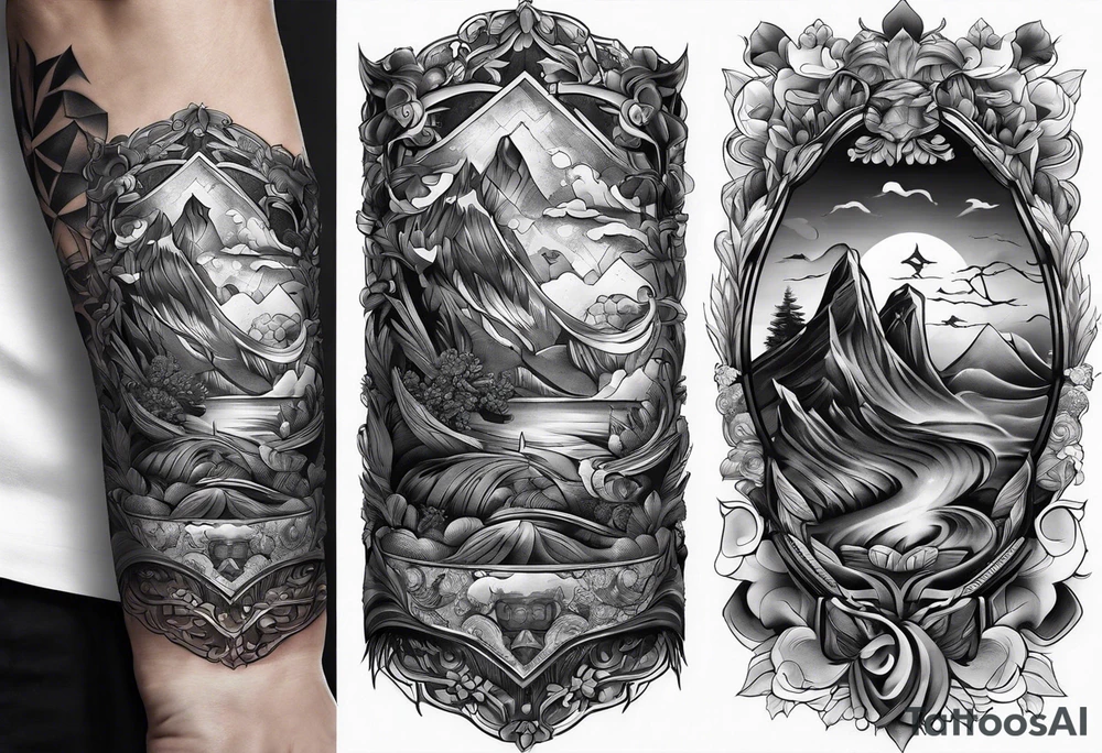 , money, rich arm sleeve tattoo idea