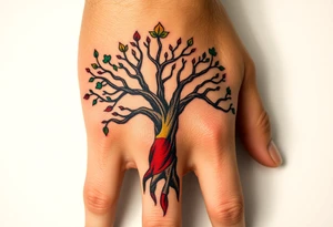 Vibrant tree of life Jamaican and Irish colours tattoo idea