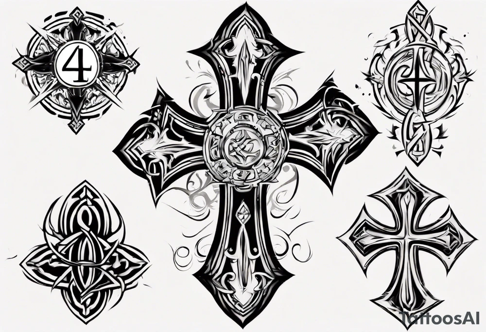 Cross with the number 4 tattoo idea
