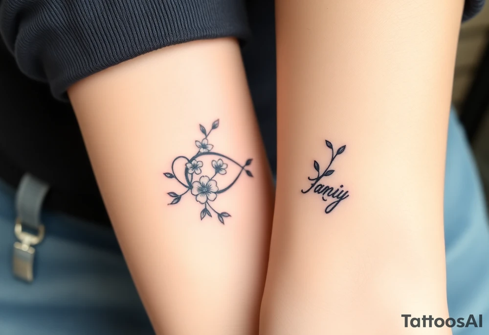 An infinity symbol made of intertwined vines, with delicate flowers blooming along its curves, and family sign tattoo idea