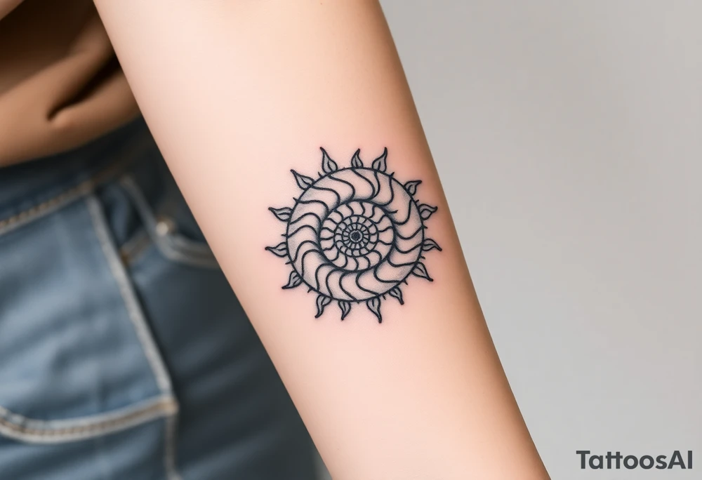 Fibonacci sun spiral shell tattoo idea