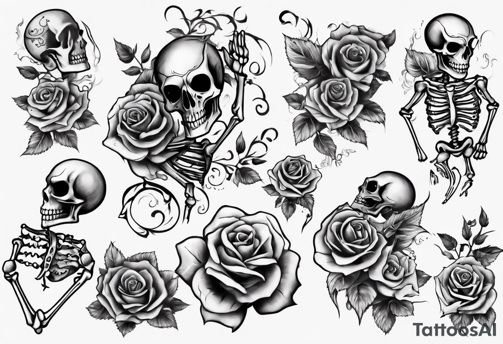 Dancing skeleton on a rose tattoo idea