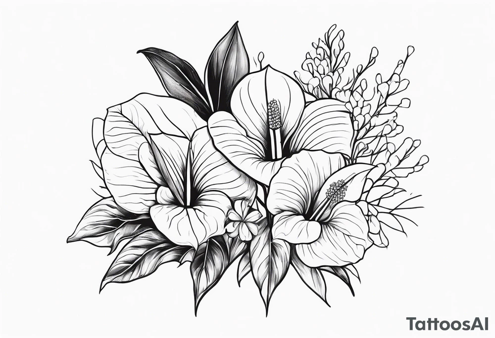 Bouquet avec anthurium et carnation tattoo idea