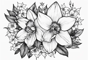 Larkspur, narcissus and stars tattoo idea