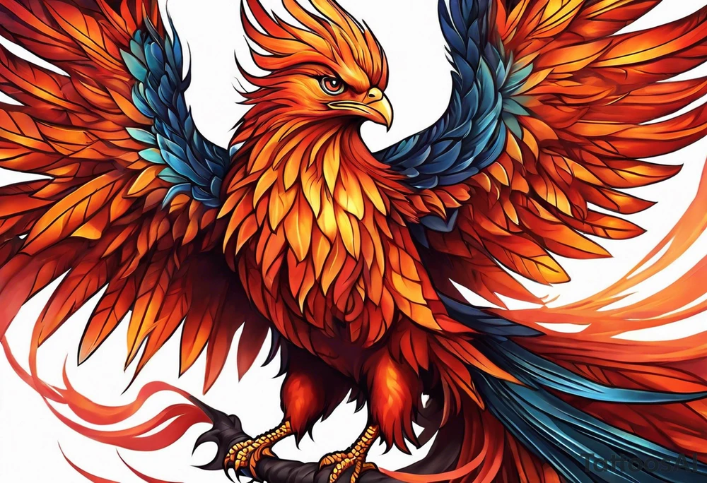 Proud Strong red orange phoenix tattoo idea