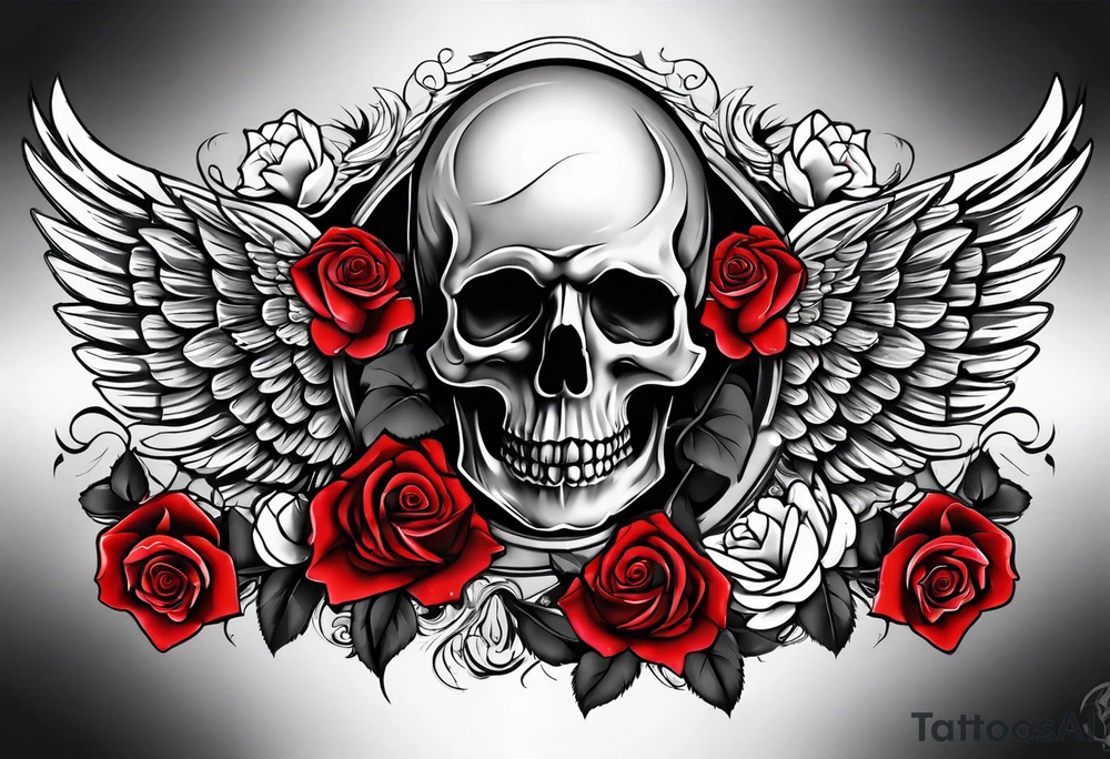 Angel of death with colored roses tattoo idea