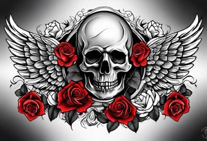 Angel of death with colored roses tattoo idea