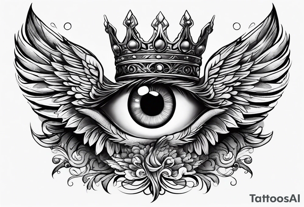 big eye with wings and crown tattoo idea