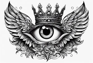 big eye with wings and crown tattoo idea
